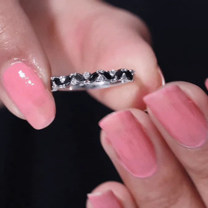 Marquise Black Spinel and Diamond Half Eternity Ring