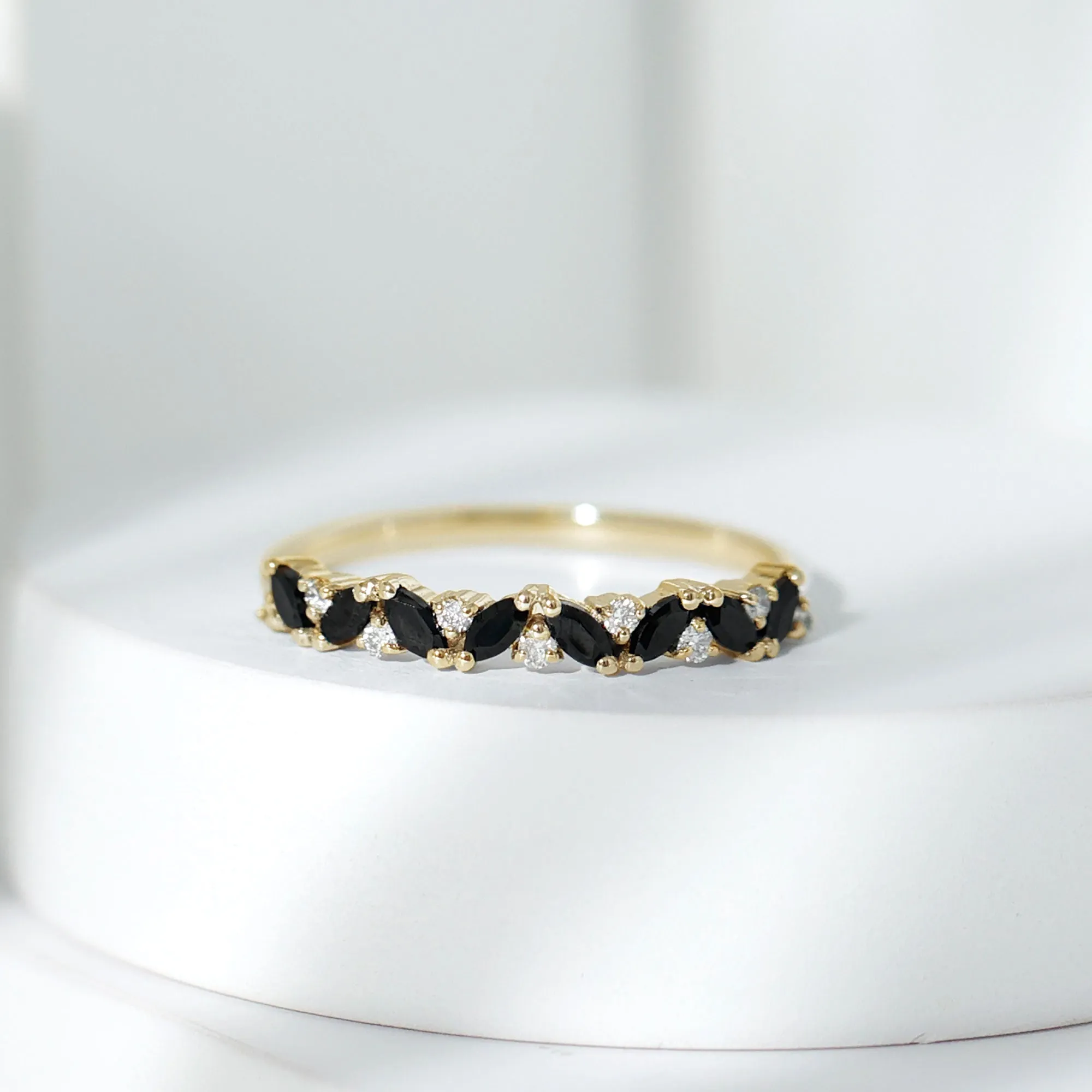 Marquise Black Spinel and Diamond Half Eternity Ring