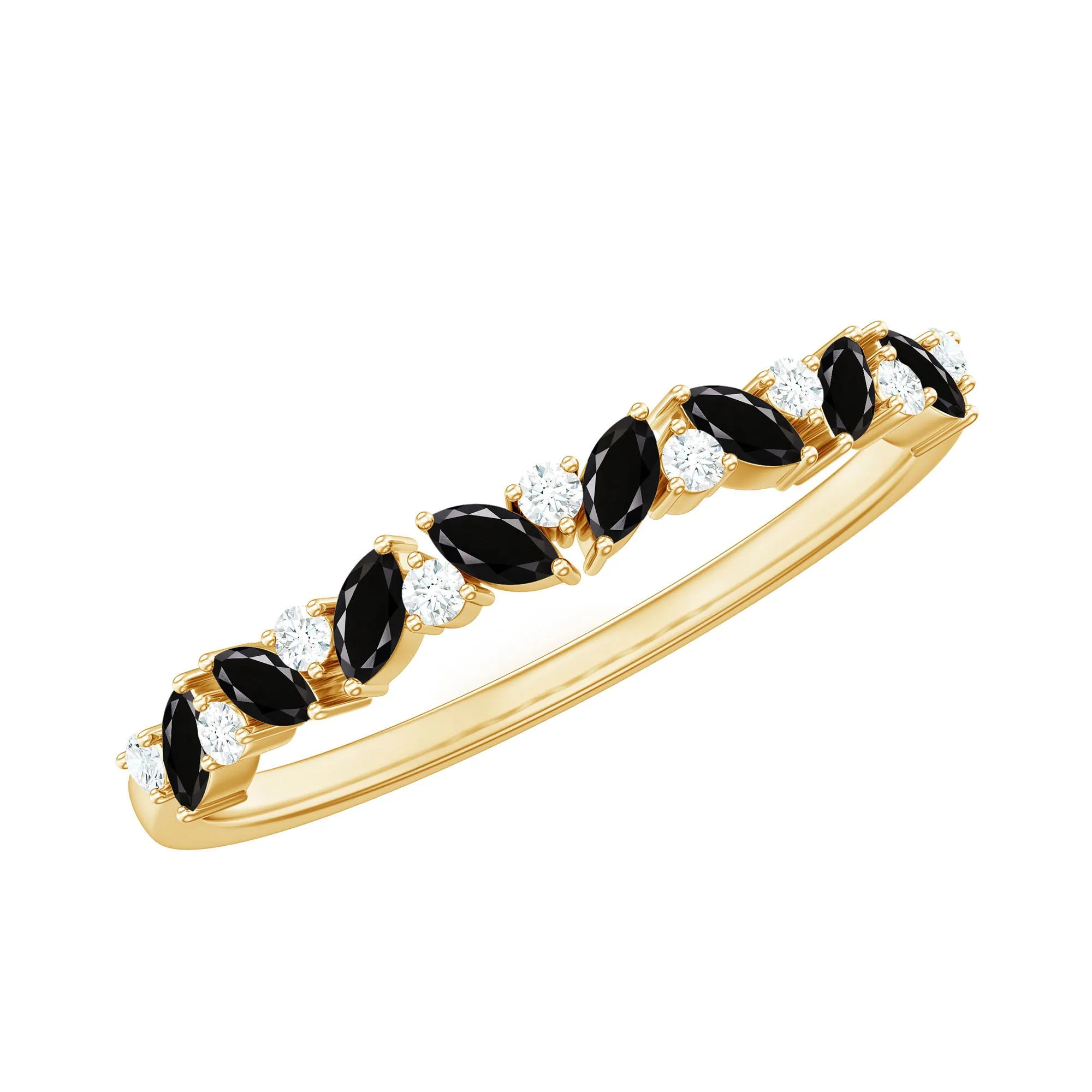 Marquise Black Spinel and Diamond Half Eternity Ring