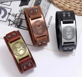 Marshal Leather Bracelet Tree of Life - Nordic Bracelet with Yggdrasil Amulet - Pagan Jewelry of Dara Celtic Knot