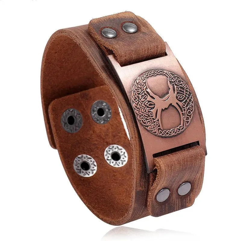 Marshal Leather Bracelet Tree of Life - Nordic Bracelet with Yggdrasil Amulet - Pagan Jewelry of Dara Celtic Knot