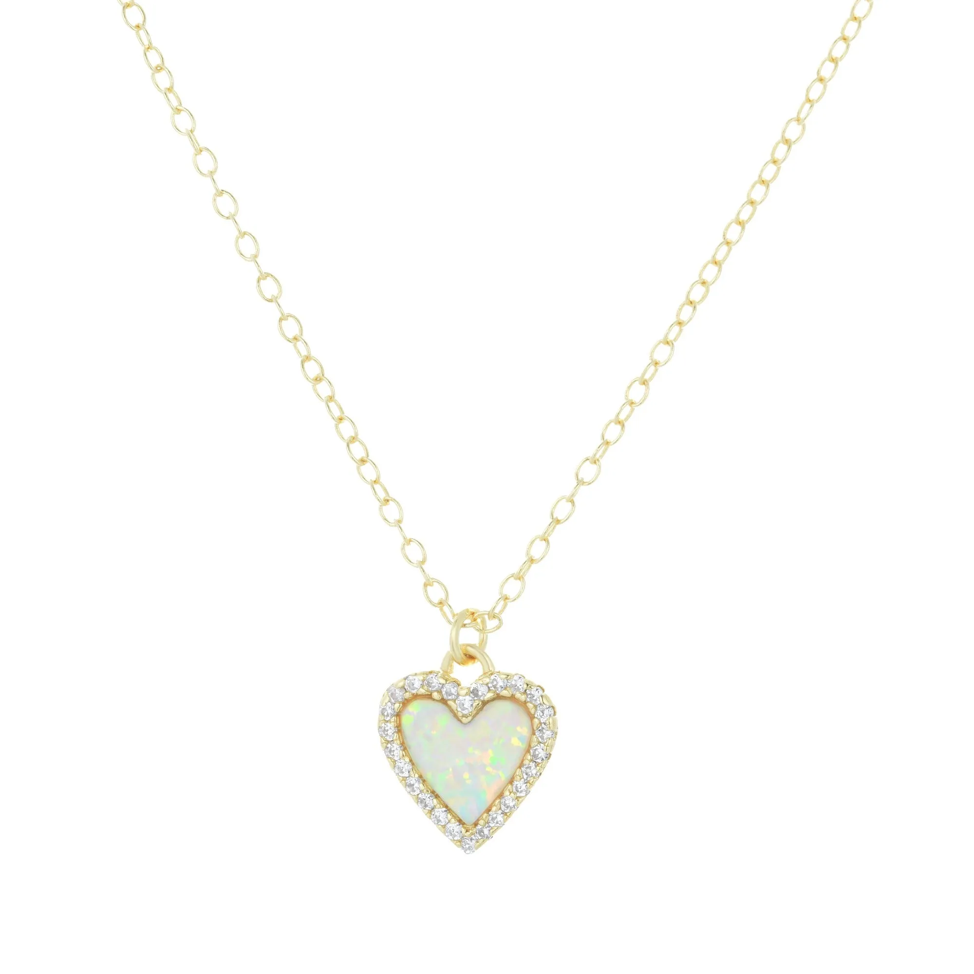 Mini Opal Heart Necklace With Crystals
