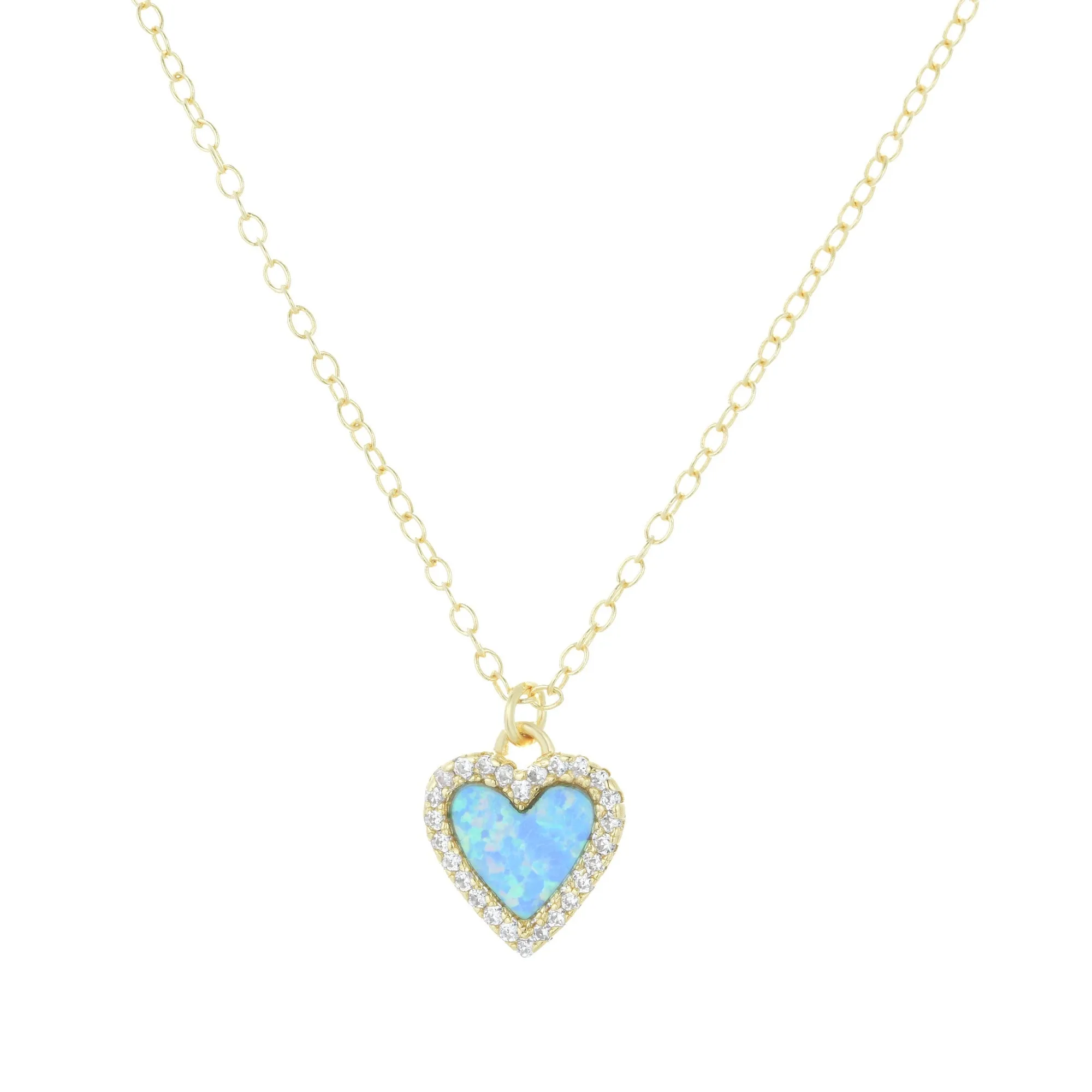 Mini Opal Heart Necklace With Crystals