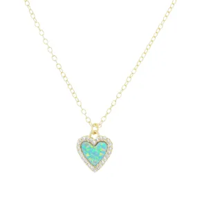 Mini Opal Heart Necklace With Crystals