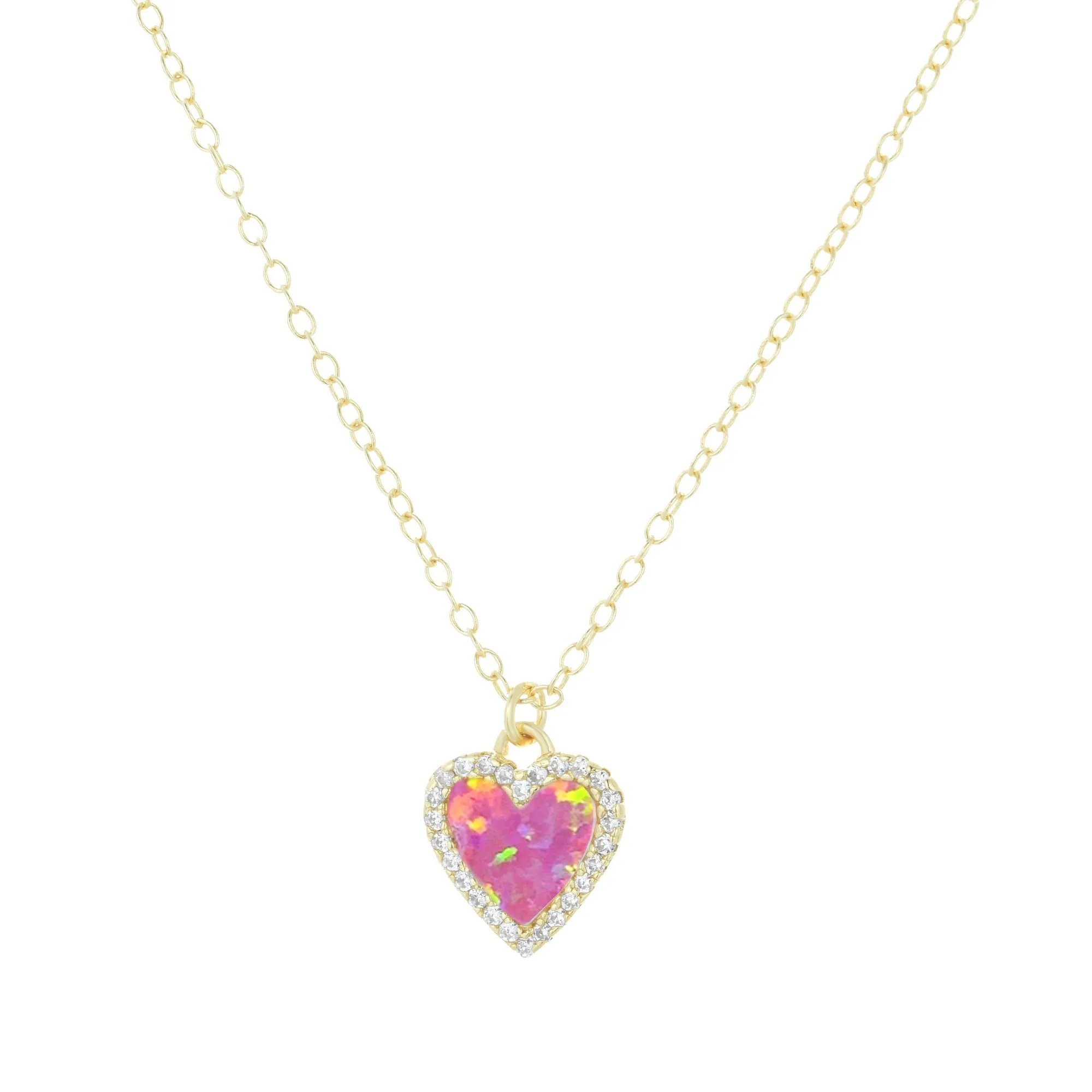 Mini Opal Heart Necklace With Crystals
