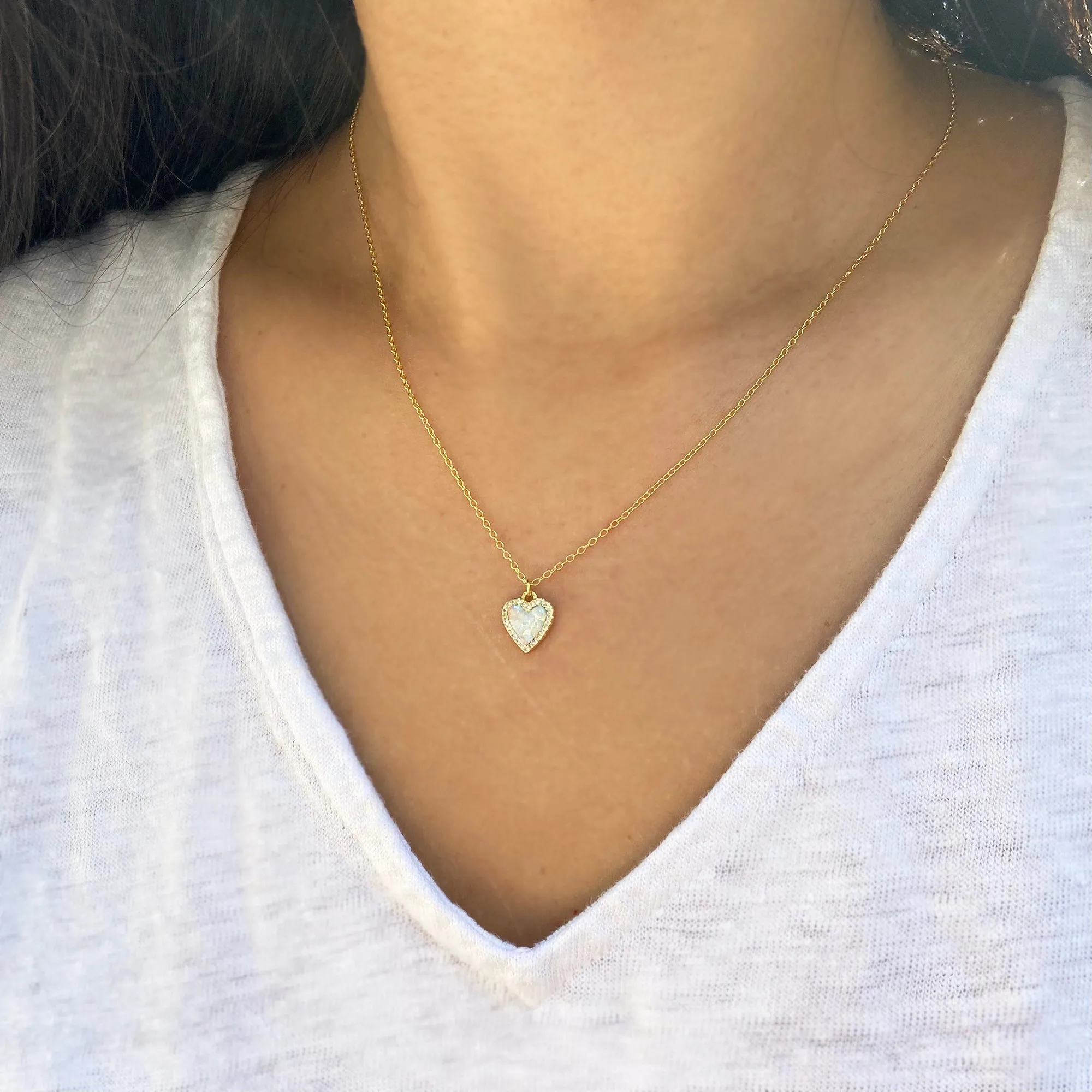 Mini Opal Heart Necklace With Crystals
