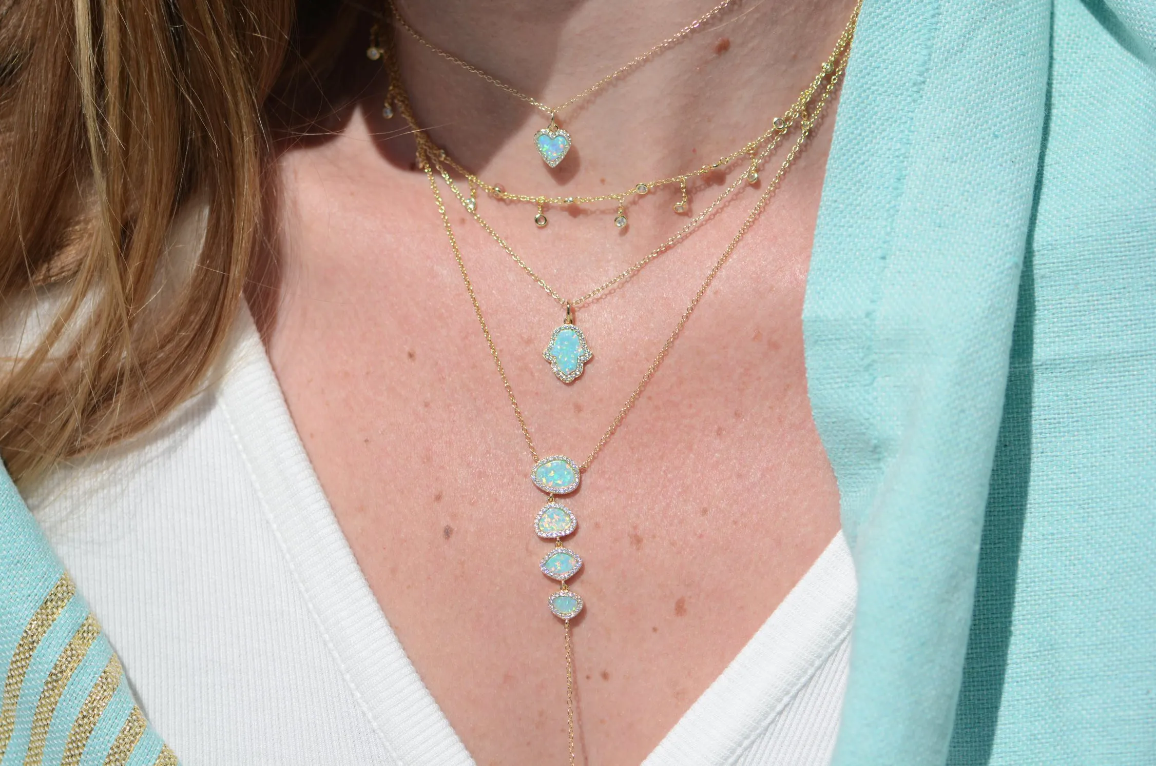 Mini Opal Heart Necklace With Crystals
