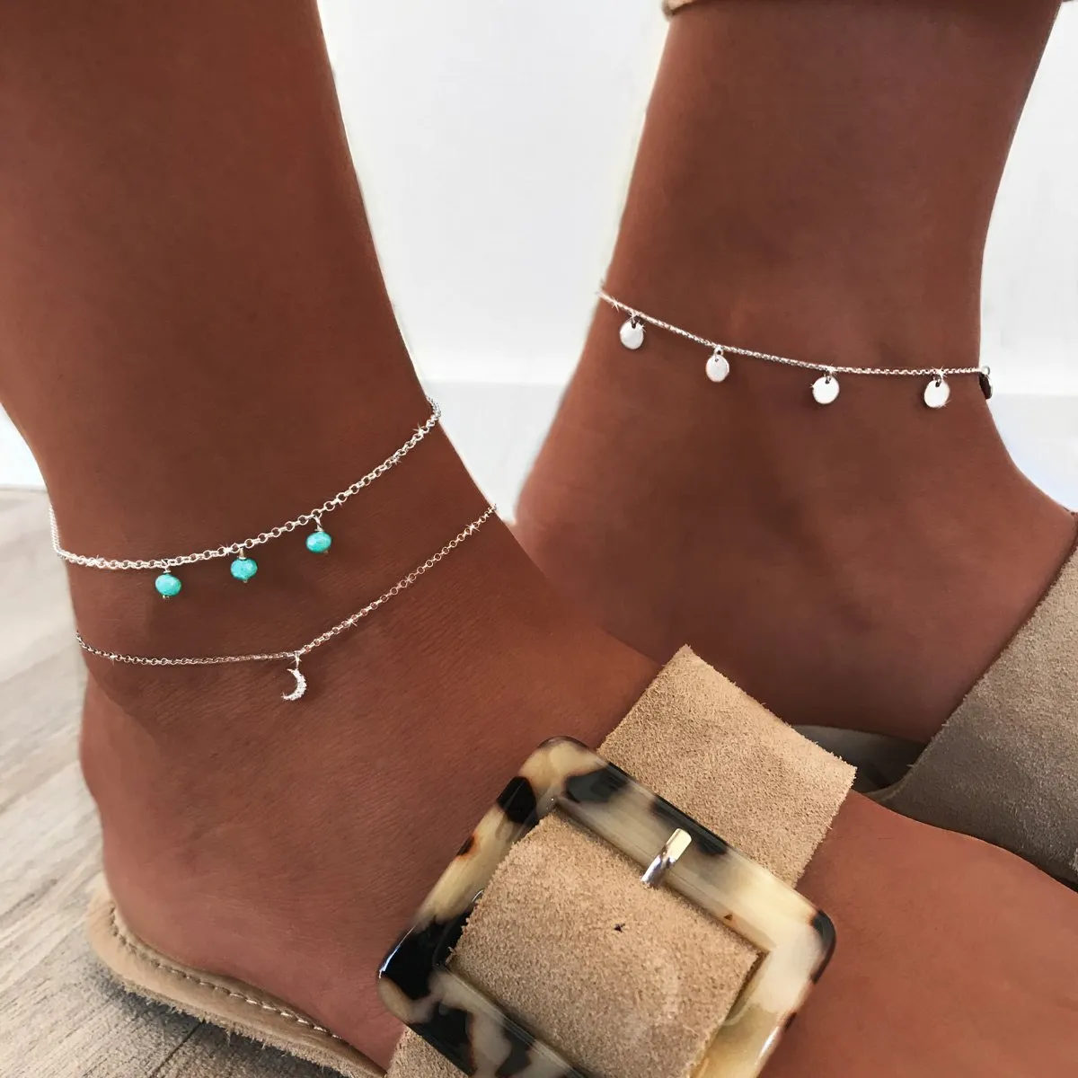 Moon Diamonds Silver Anklet