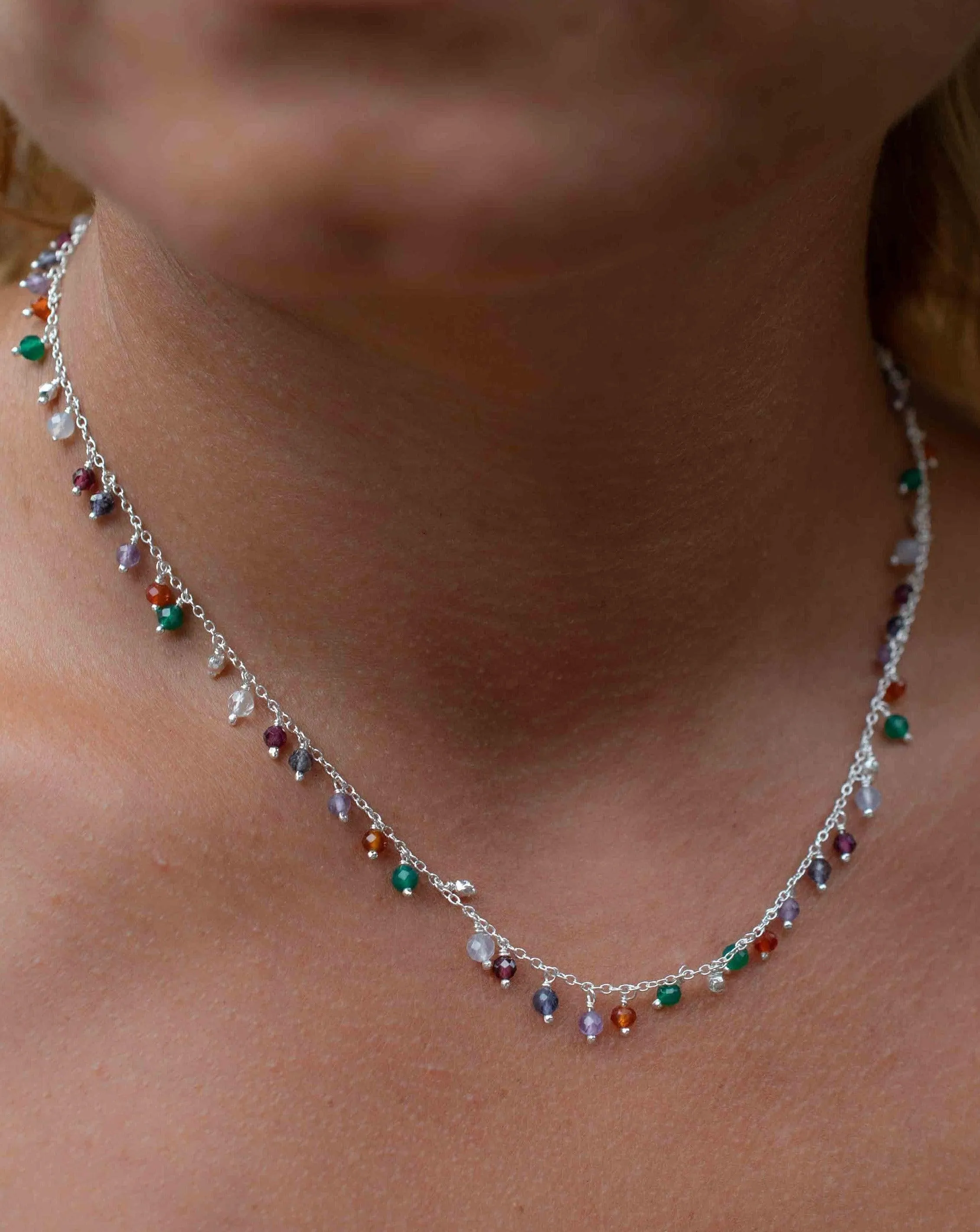 Moonstone, Garnet, Amethyst ~ Gold Vermeil or Sterling Silver ~ Choker ~ MN110
