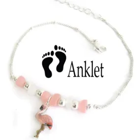 Multi Sea Glass Flamingo Anklet Ankle Bracelet
