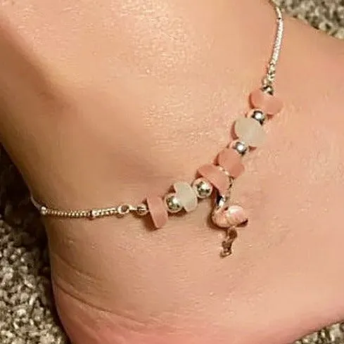 Multi Sea Glass Flamingo Anklet Ankle Bracelet