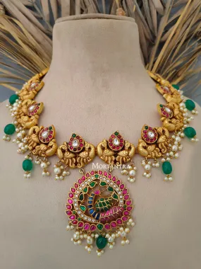 Multicolor Gold Plated Temple Necklace Set - TMPSET127M
