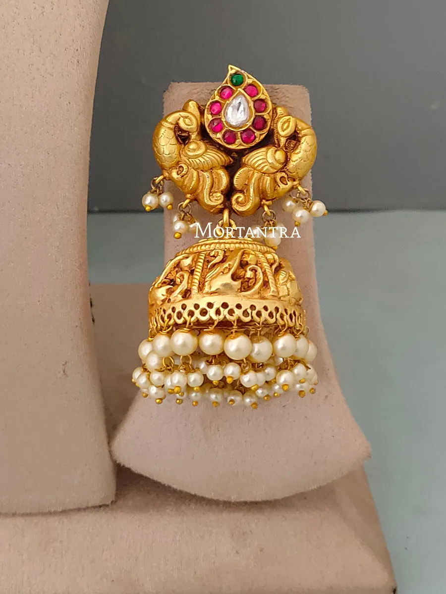 Multicolor Gold Plated Temple Necklace Set - TMPSET127M