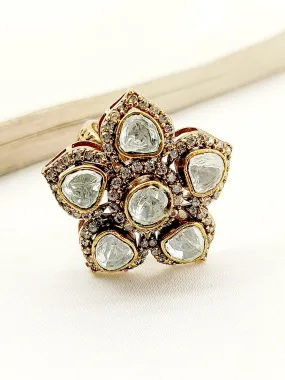 Nadiya White Kundan Finger Ring