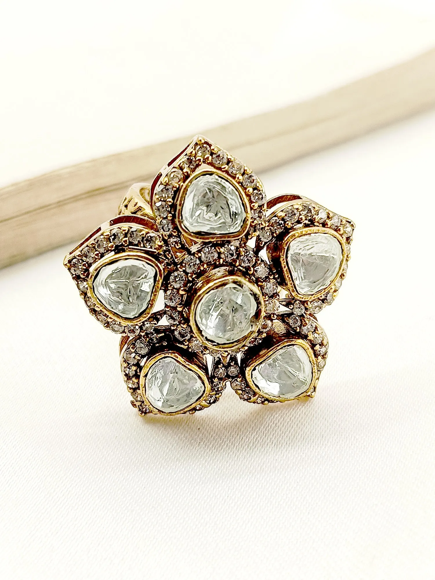 Nadiya White Kundan Finger Ring