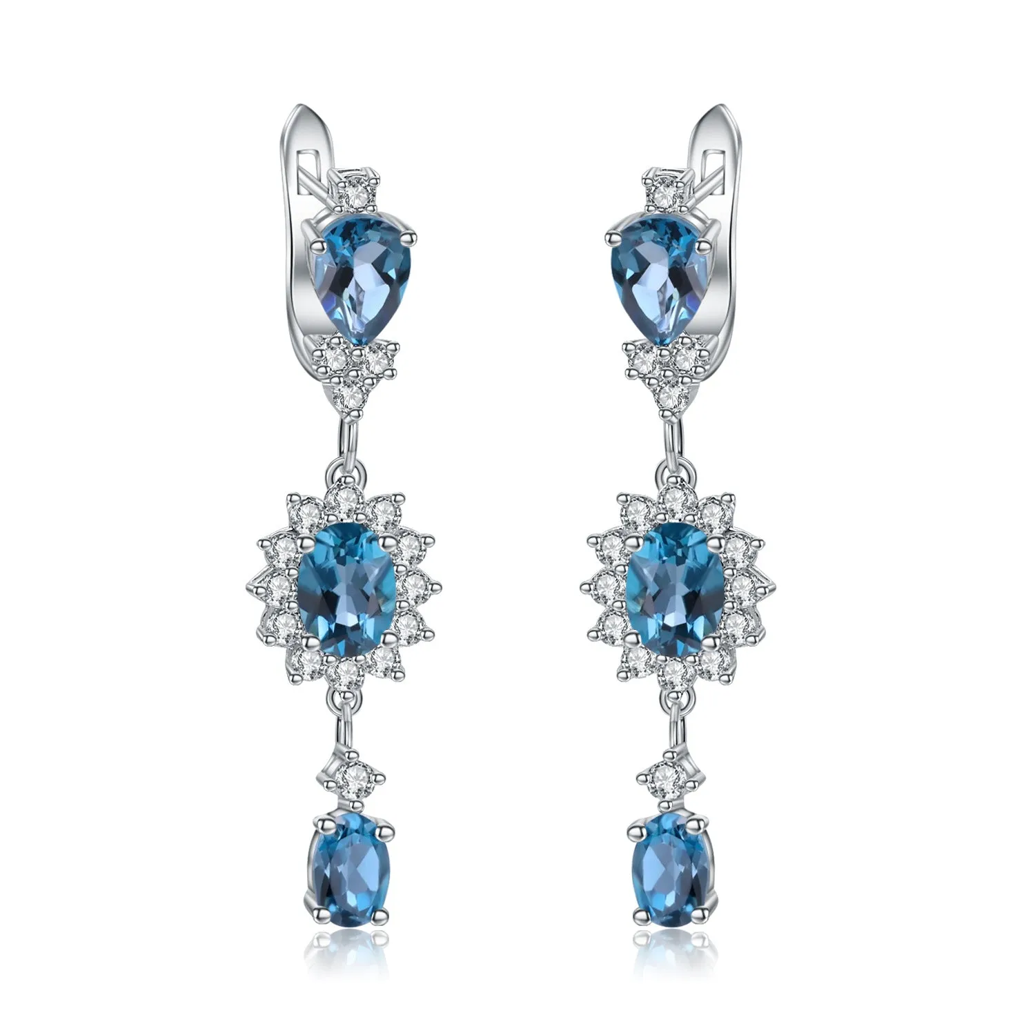 Natural Colourful Gemstones Oval Shape String Silver Drop Earrings for Women