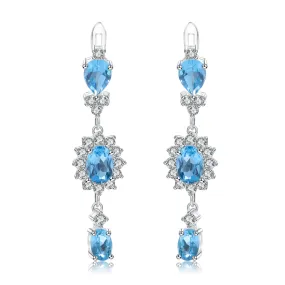 Natural Colourful Gemstones Oval Shape String Silver Drop Earrings for Women