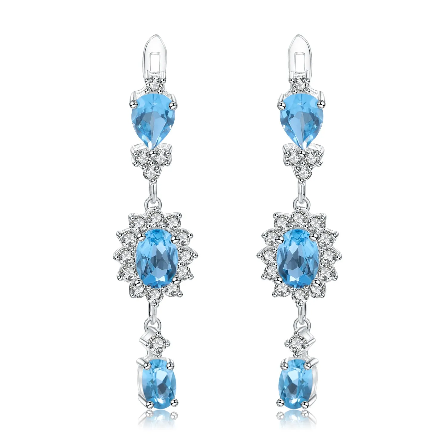 Natural Colourful Gemstones Oval Shape String Silver Drop Earrings for Women