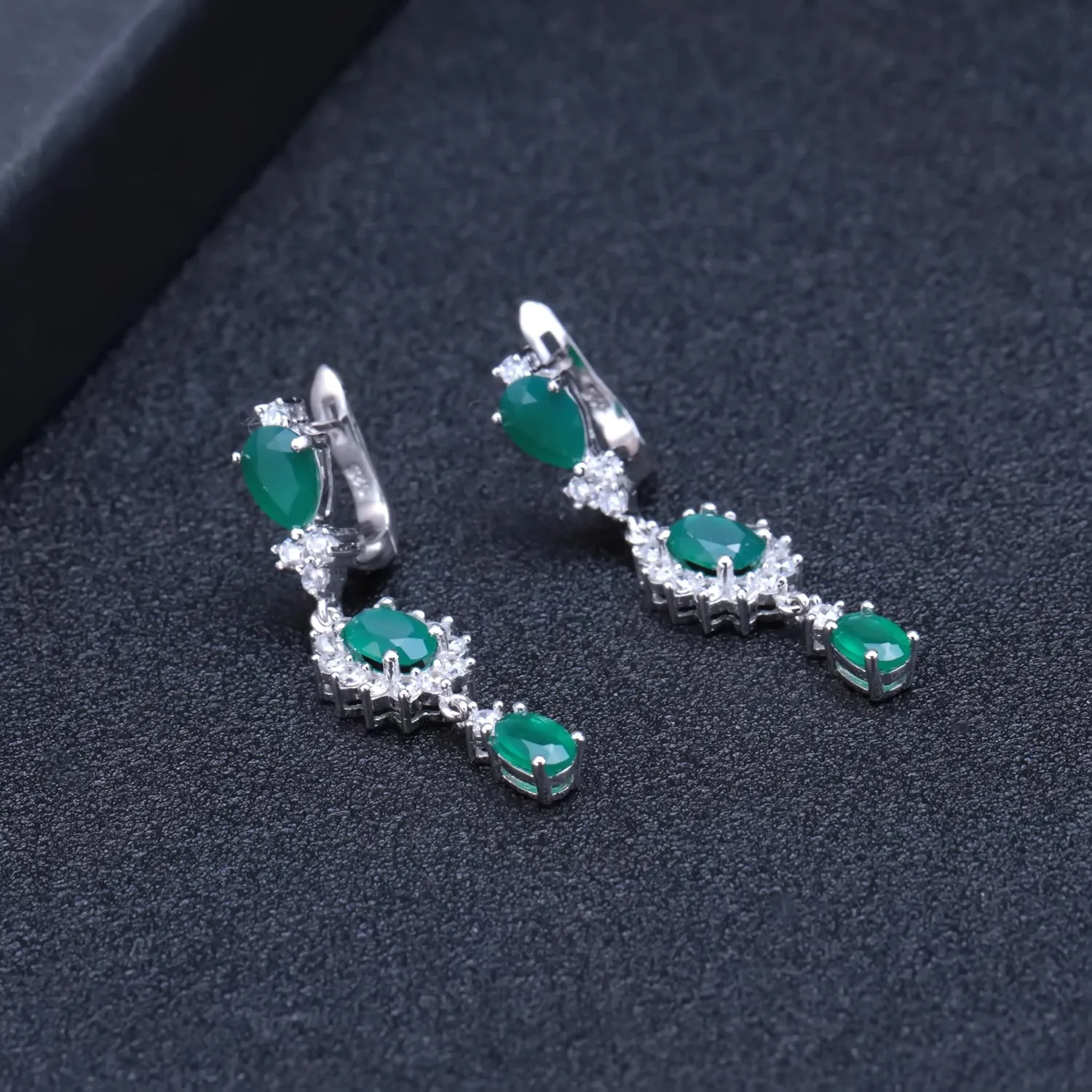 Natural Colourful Gemstones Oval Shape String Silver Drop Earrings for Women