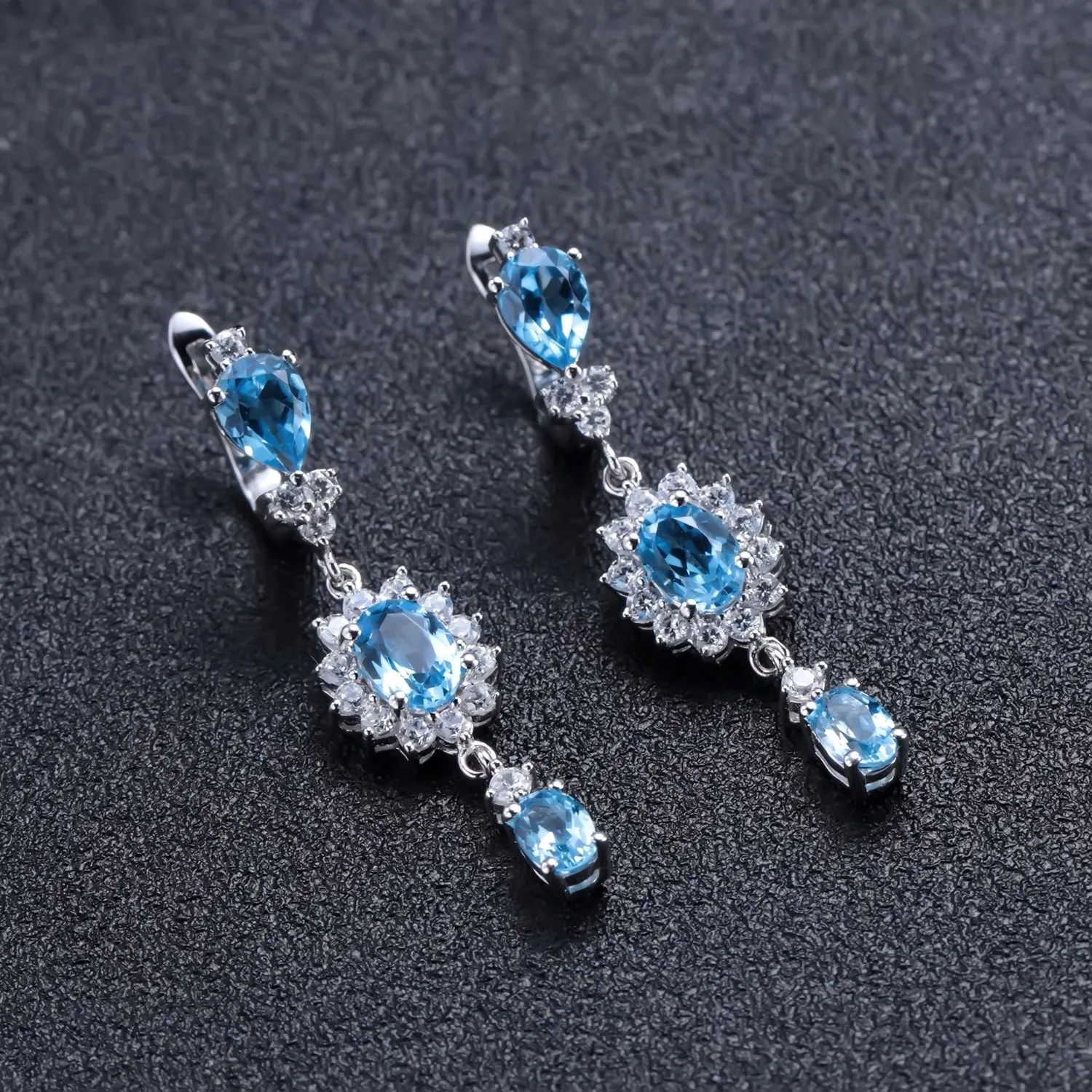 Natural Colourful Gemstones Oval Shape String Silver Drop Earrings for Women