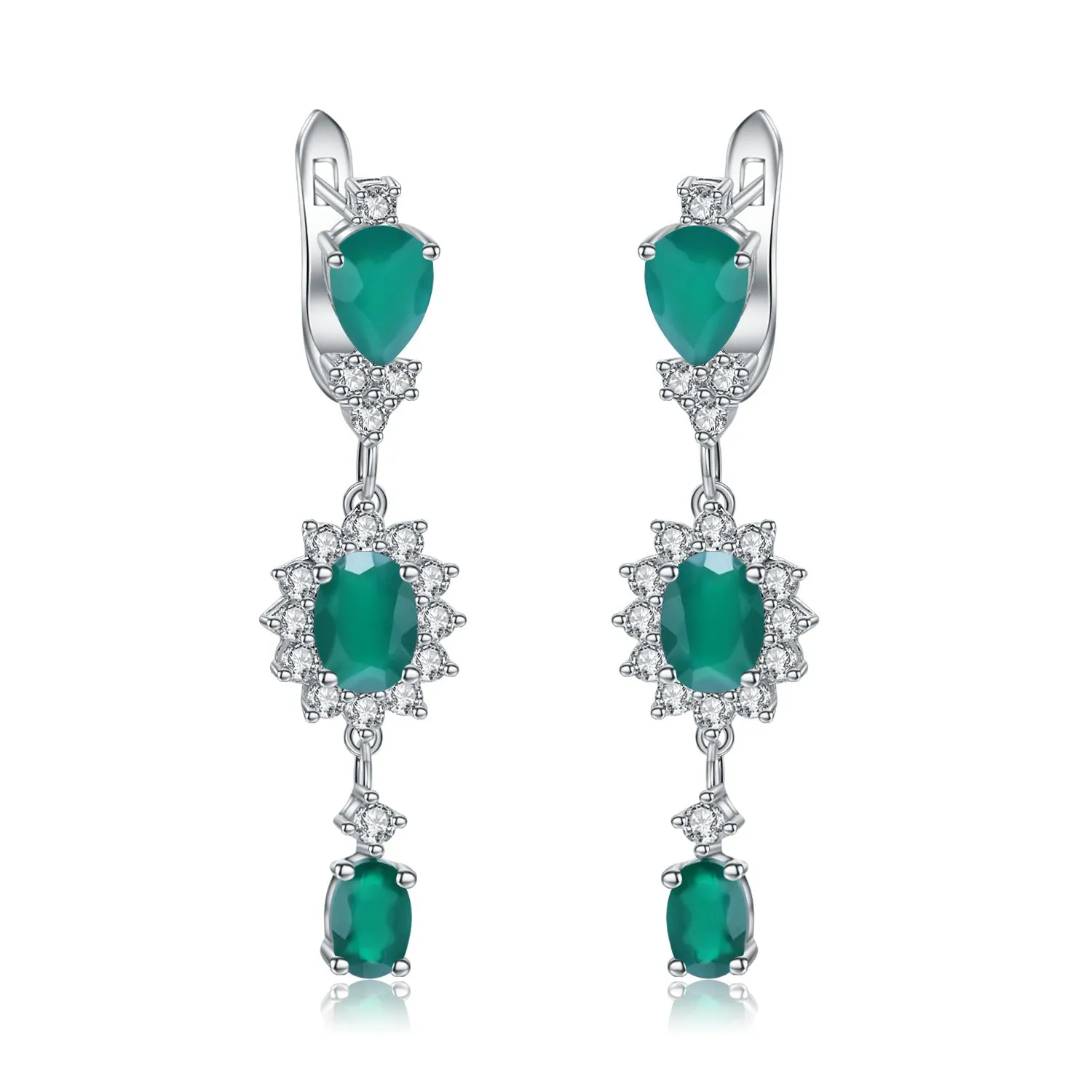 Natural Colourful Gemstones Oval Shape String Silver Drop Earrings for Women