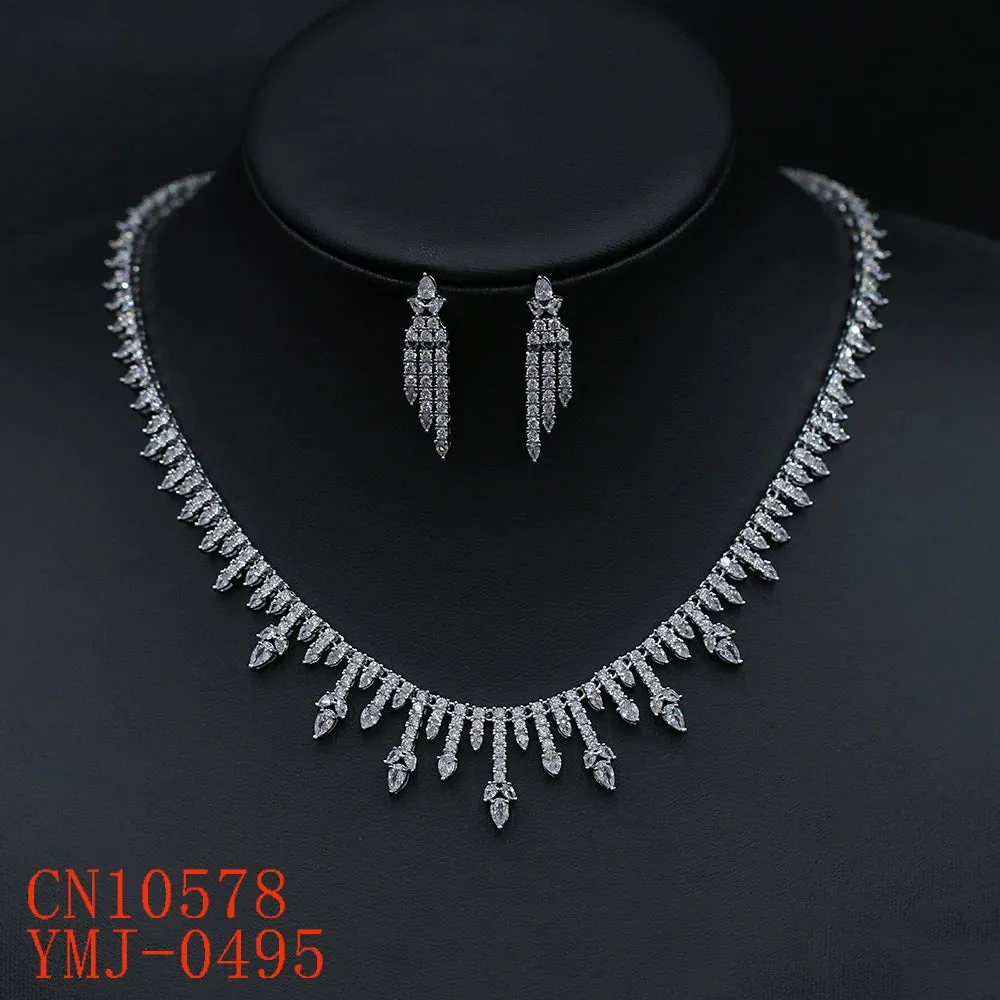 New Sparkling Cubic Zirconia Wedding Banquet Necklace Earrings Set Bridal Party Costume Jewelry Sets CN10578