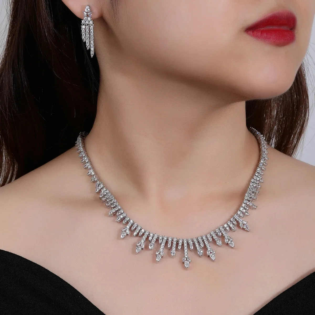 New Sparkling Cubic Zirconia Wedding Banquet Necklace Earrings Set Bridal Party Costume Jewelry Sets CN10578