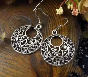 New Spring Bohemia Tibet Jewelry Tibetan Silver Vintage Round Pendnat Flower Retro 1pair for Women