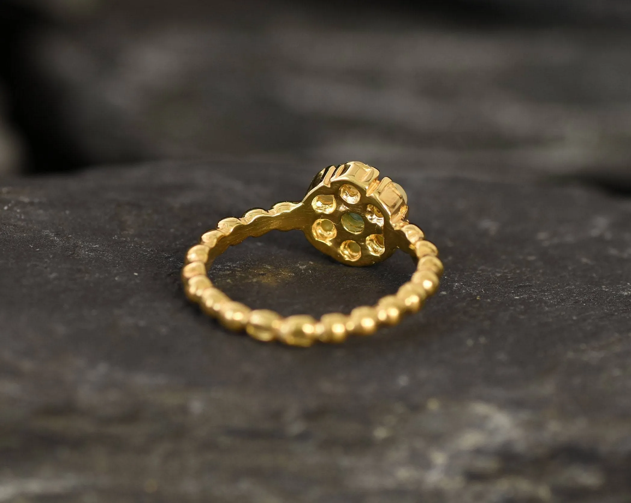 Opal Flower Ring - Gold Daisy Ring - Gold Bubble Band
