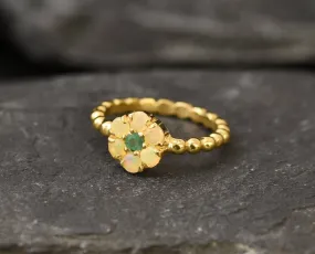 Opal Flower Ring - Gold Daisy Ring - Gold Bubble Band