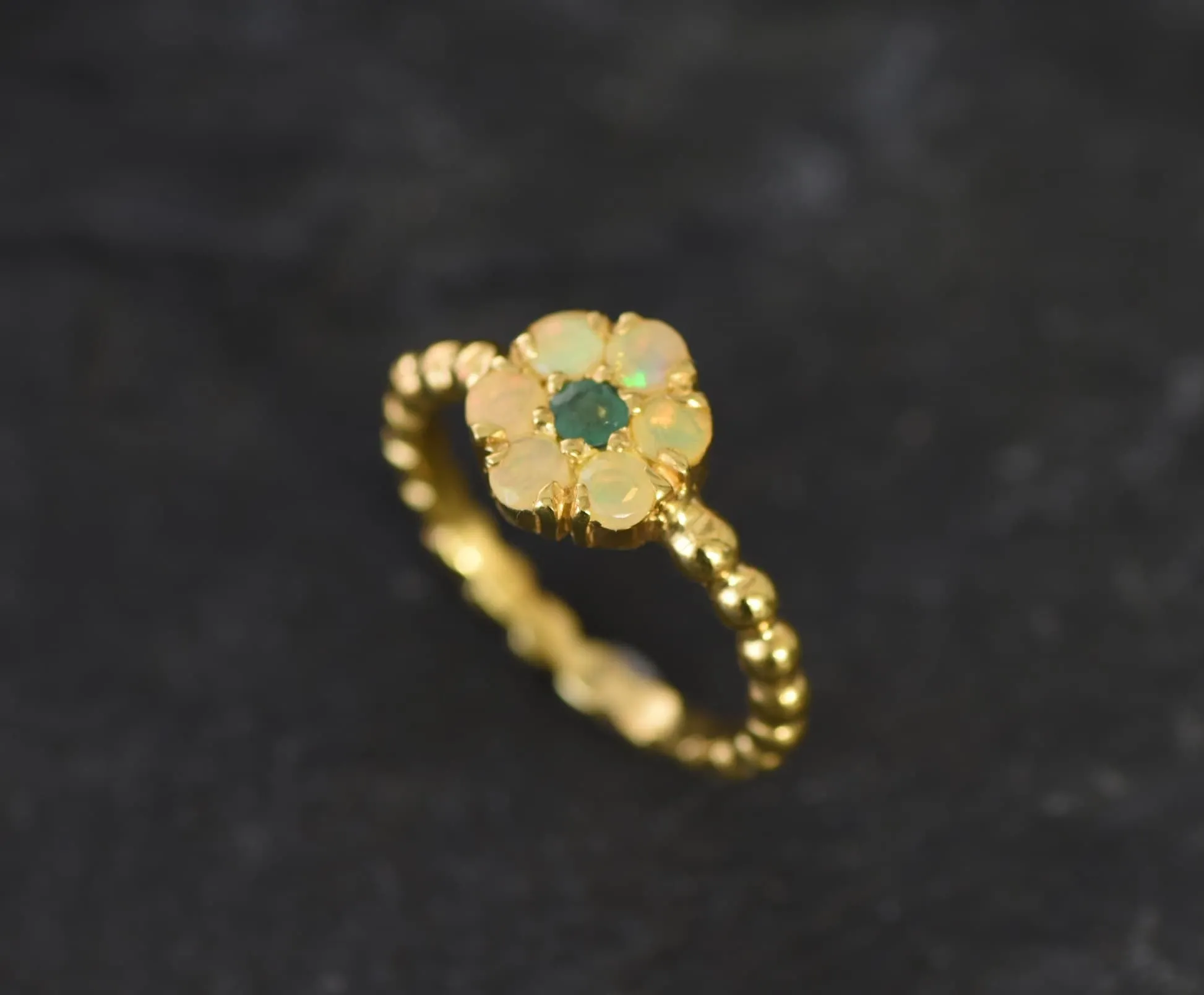 Opal Flower Ring - Gold Daisy Ring - Gold Bubble Band