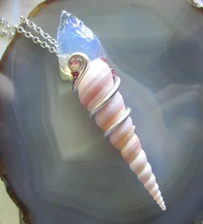 Opalite Crystal Arrowhead Natural Seashell Pendant Necklace