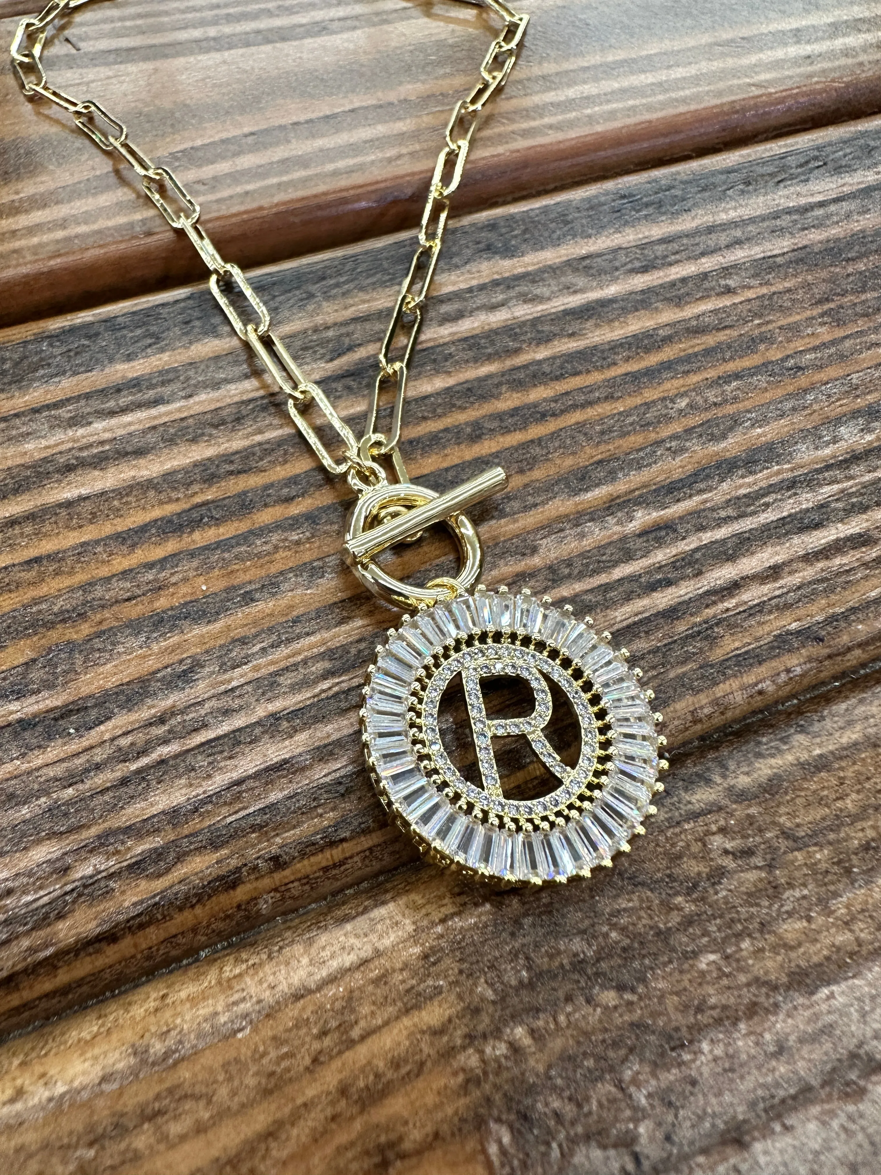 Paperclip Chain Radiant Initial Necklace R