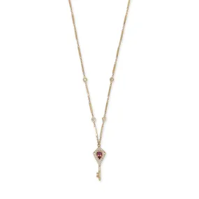 PAVE   BAGUETTE DIAMOND GEMSTONE KEY SMOOTH BAR NECKLACE
