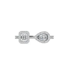 Pear and Emerald Cut Halo Diamond Open Ring