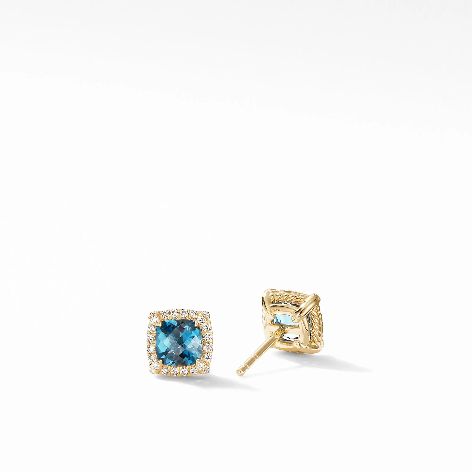 Petite Châtelaine® Pavé Bezel Stud Earring in 18K Yellow Gold with Hampton Blue Topaz