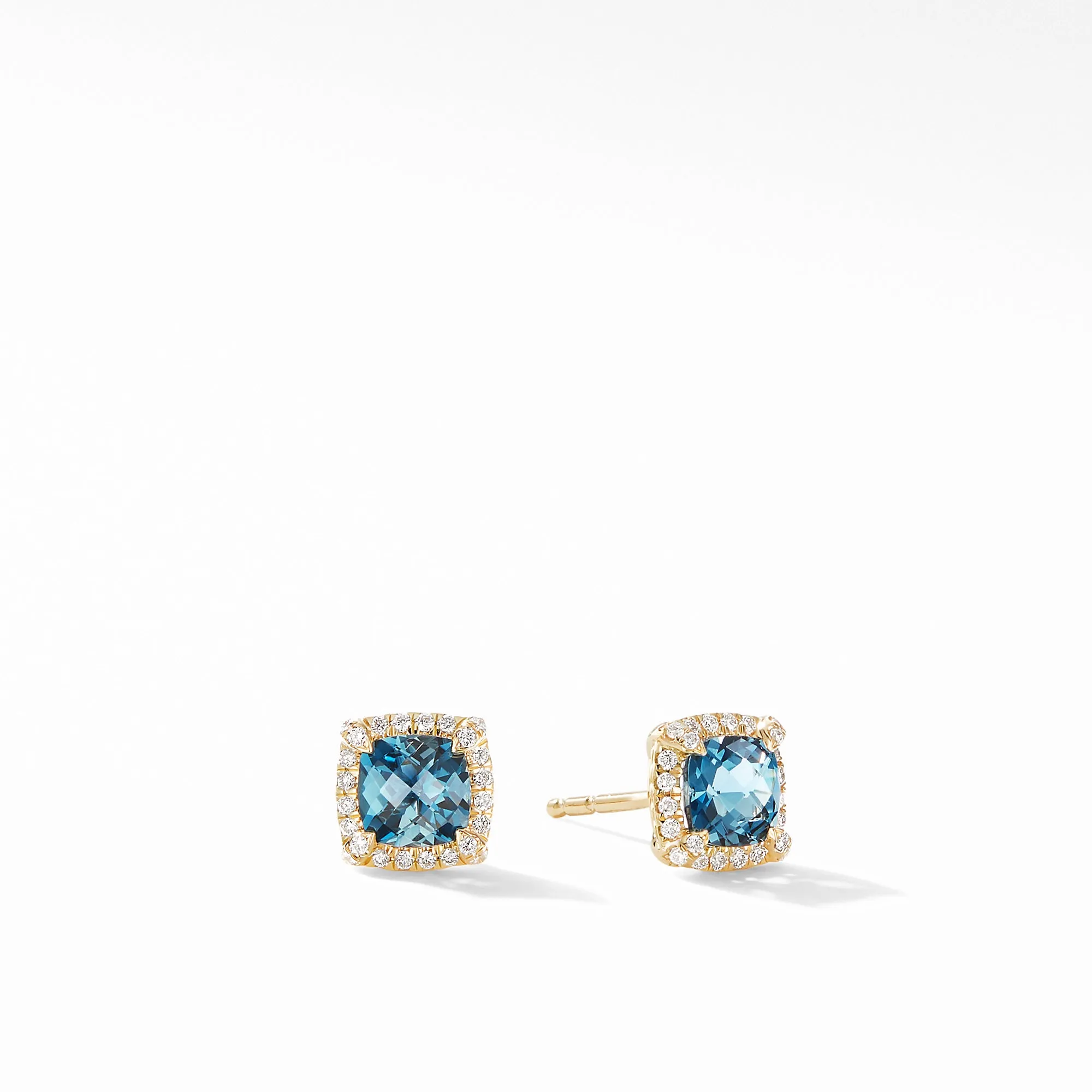 Petite Châtelaine® Pavé Bezel Stud Earring in 18K Yellow Gold with Hampton Blue Topaz