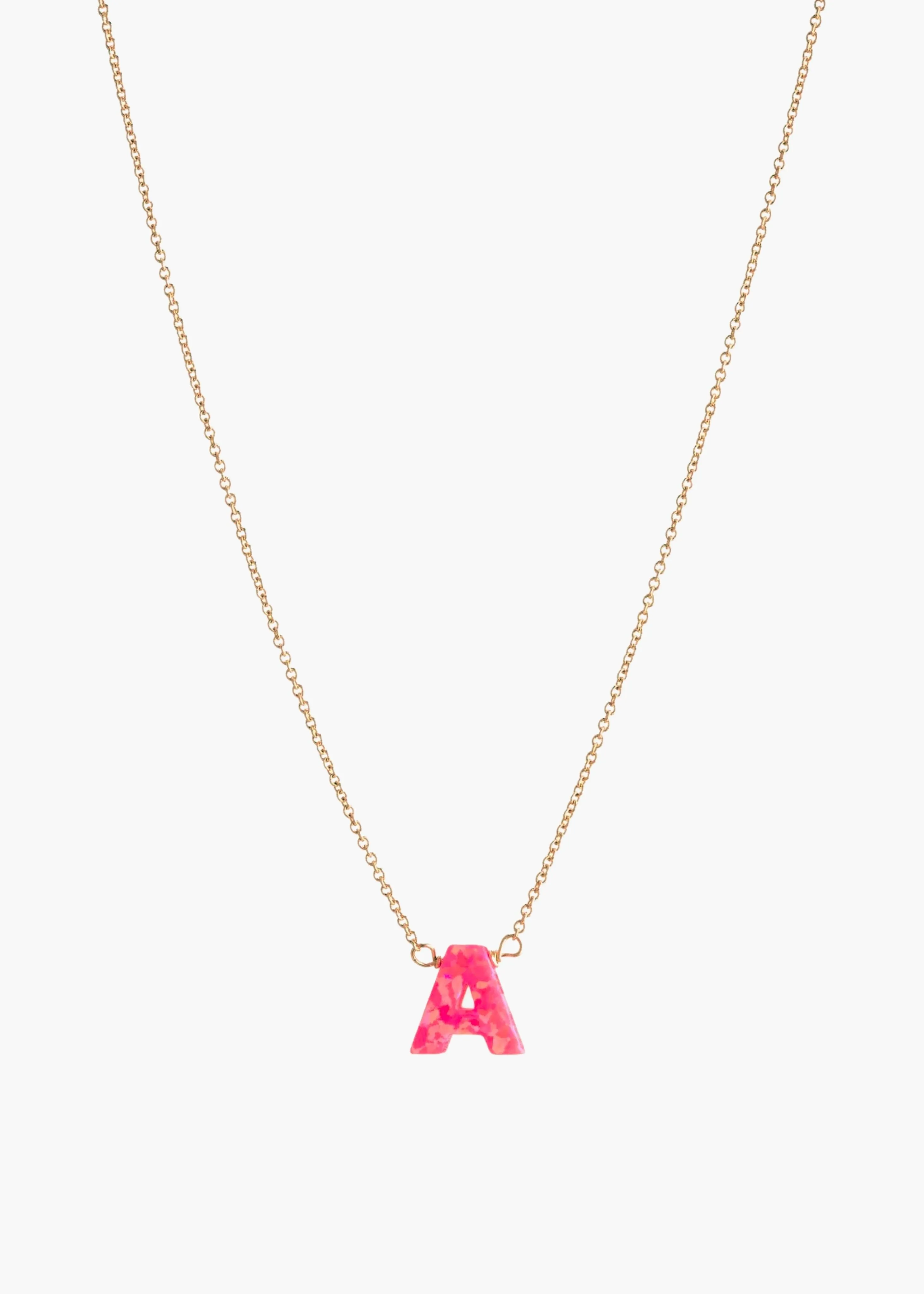 Pink opal initial necklace