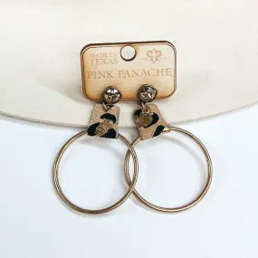 Pink Panache | Matte Gold Drop Circle Earrings and Faux Leather Leopard Print with Cushion Cut Crystals in Topaz