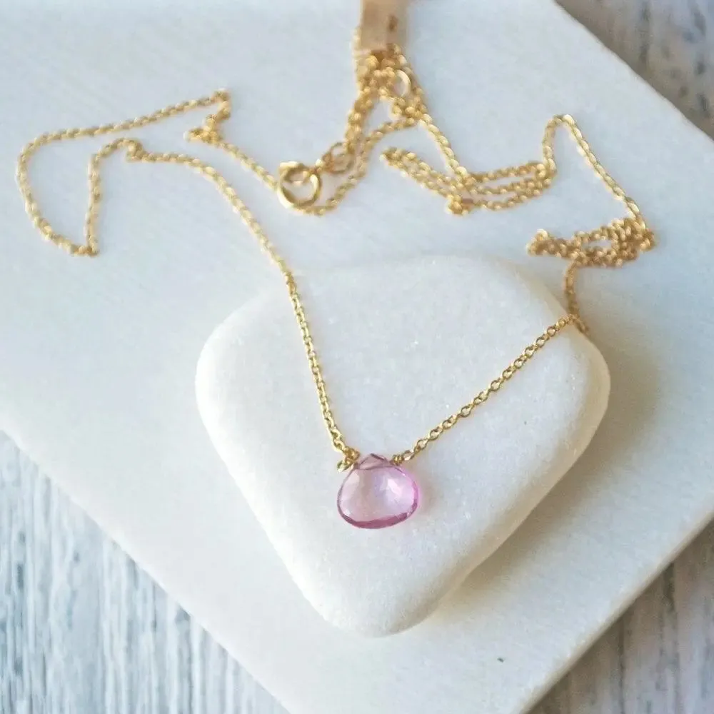 Pink Topaz Gemstone & Gold Fill Necklace