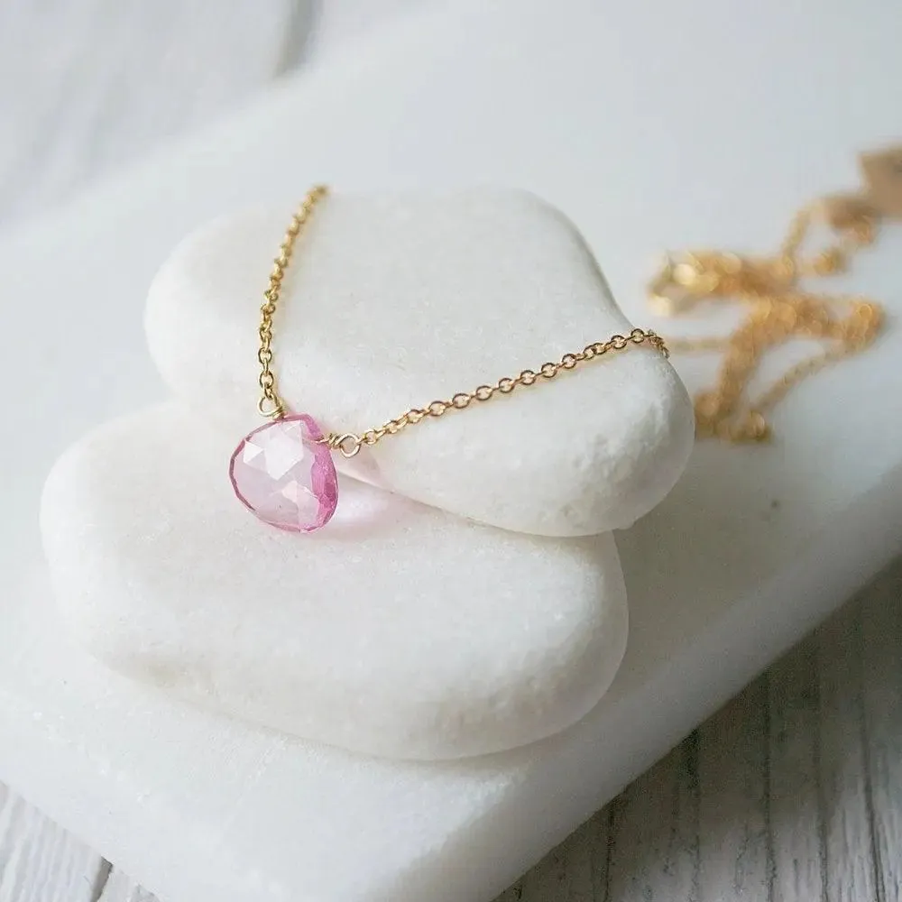 Pink Topaz Gemstone & Gold Fill Necklace