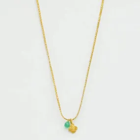Pippa Small 18kt Gold Anemone and Single Tiny Pendant on Cord Necklace Chrysoprase