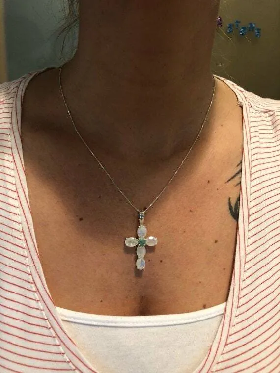 Purple Cross Necklace - Genuine Mystic Topaz Pendant - Statement Cross Necklace