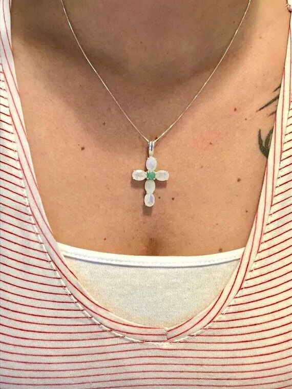 Purple Cross Necklace - Genuine Mystic Topaz Pendant - Statement Cross Necklace