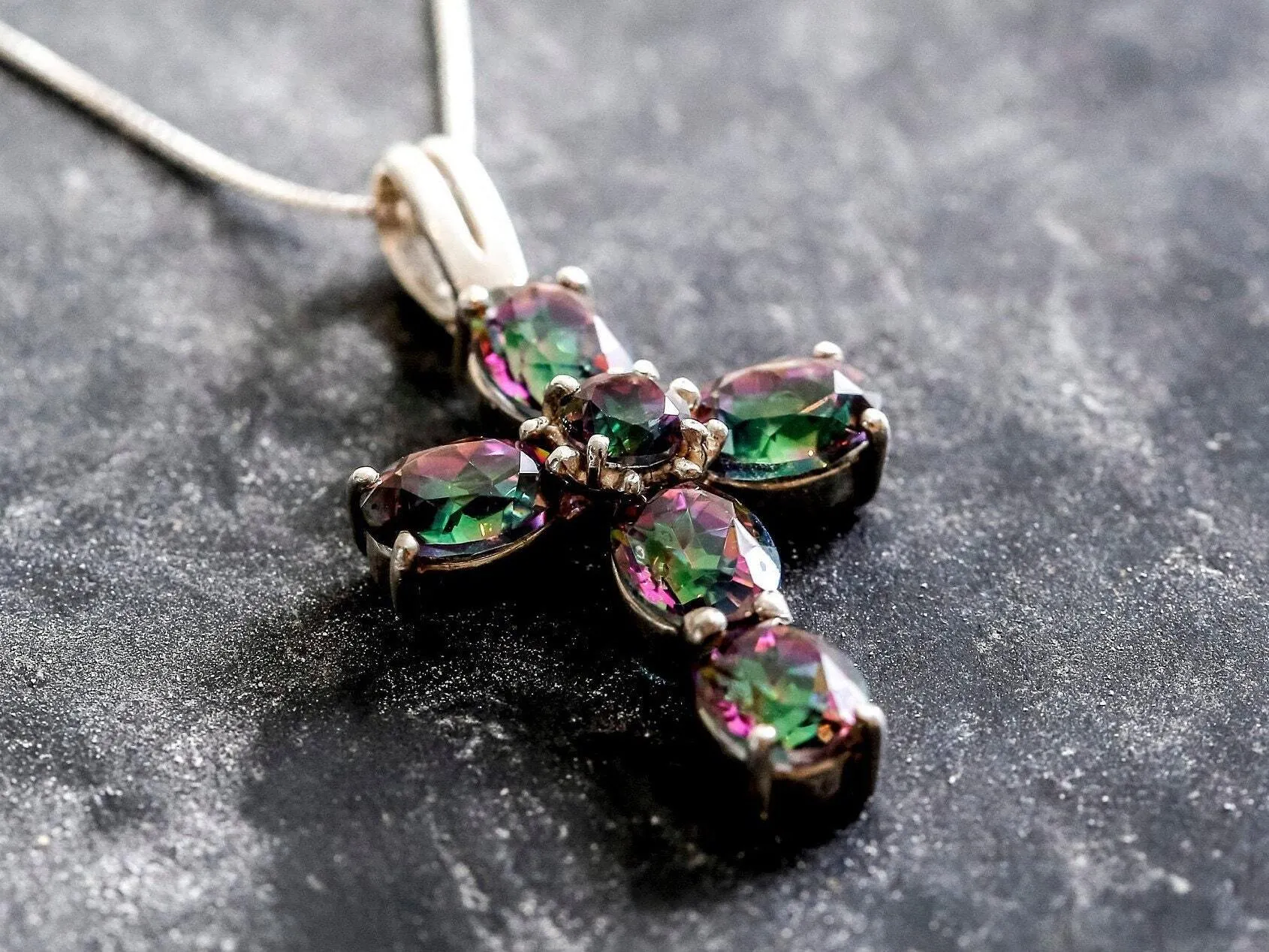 Purple Cross Necklace - Genuine Mystic Topaz Pendant - Statement Cross Necklace