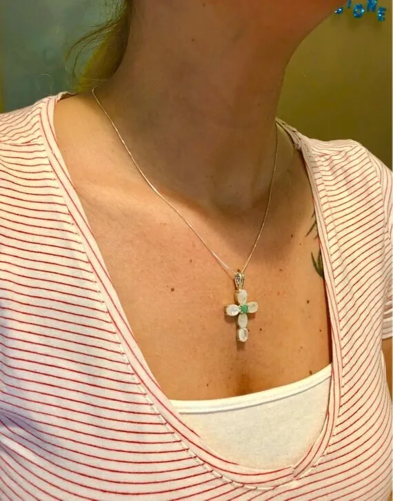 Purple Cross Necklace - Genuine Mystic Topaz Pendant - Statement Cross Necklace