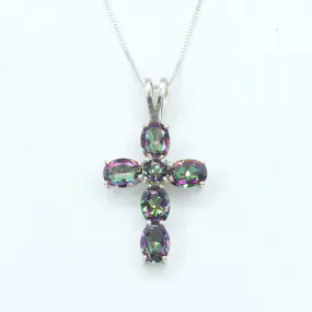 Purple Cross Necklace - Genuine Mystic Topaz Pendant - Statement Cross Necklace