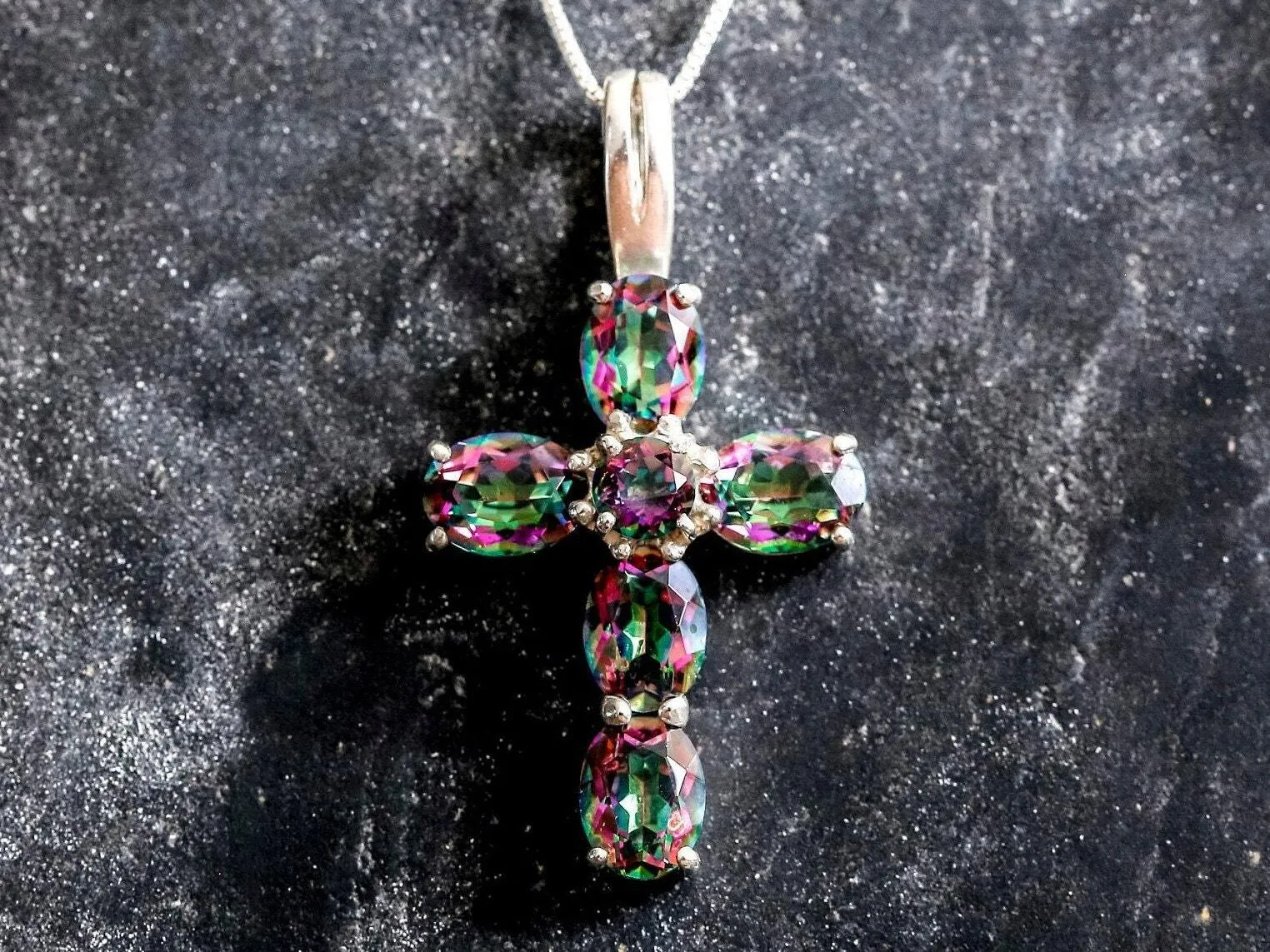 Purple Cross Necklace - Genuine Mystic Topaz Pendant - Statement Cross Necklace