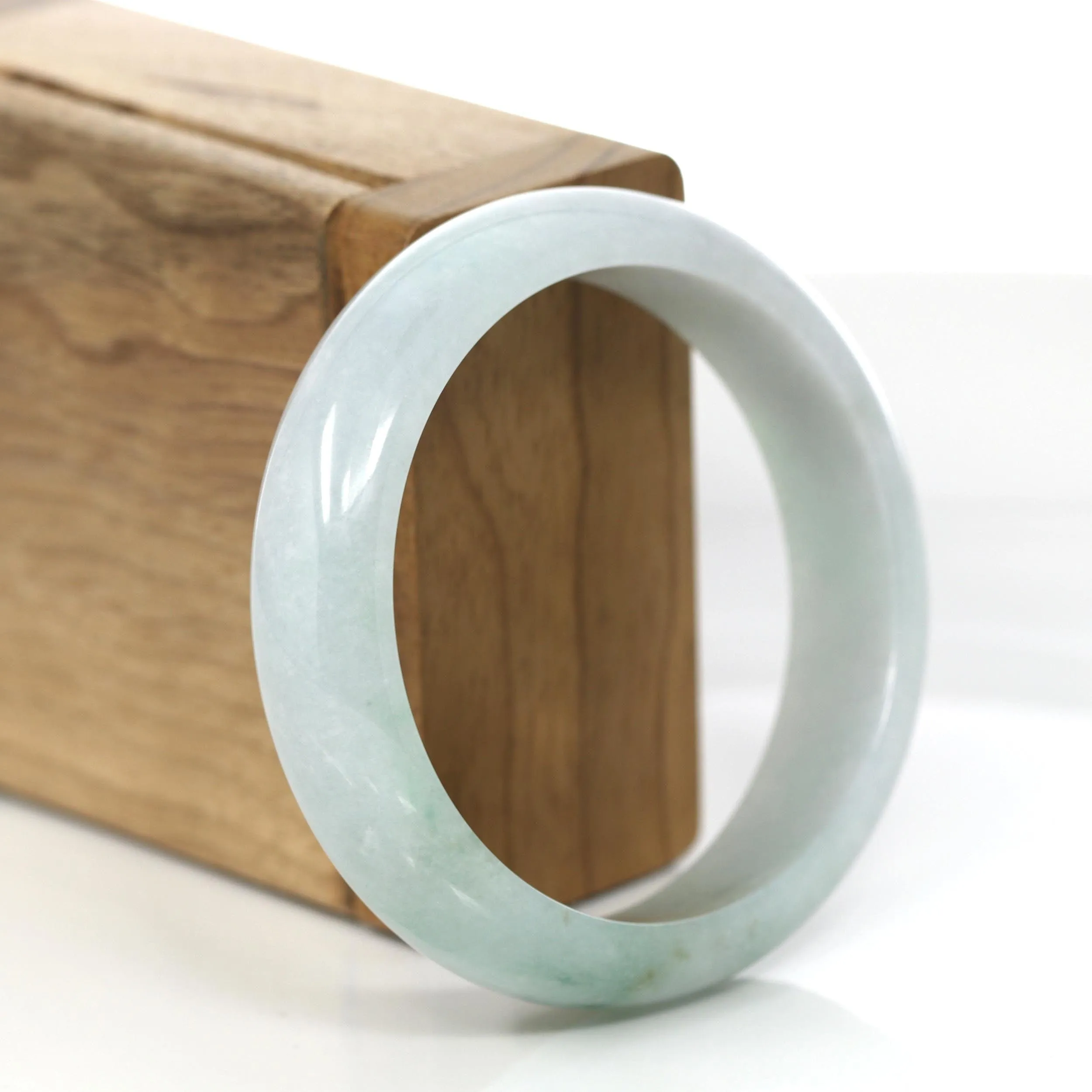 "Princess Half Round" Blue- Green Jadeite Jade Bangle Bracelet (56.25 mm) #684
