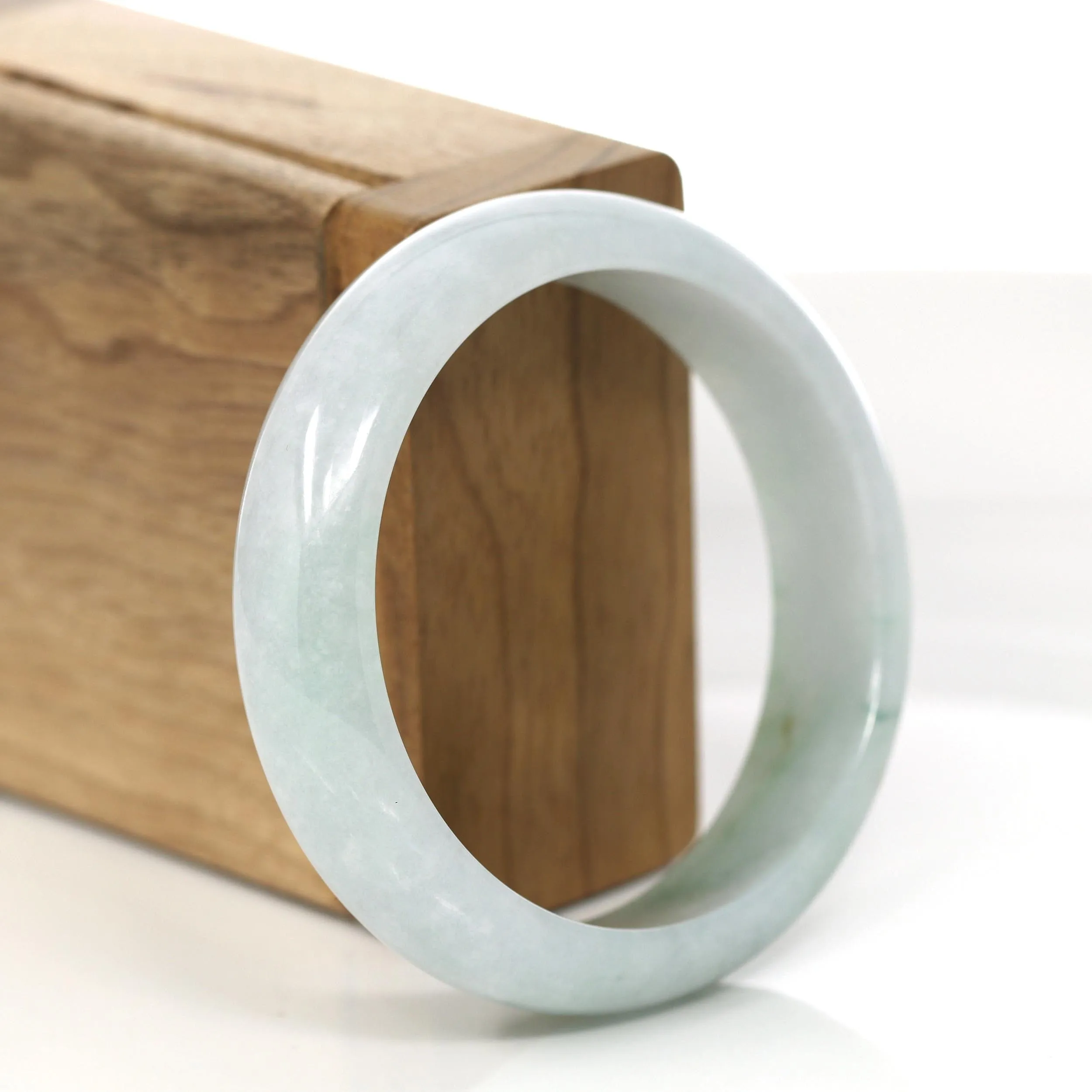 "Princess Half Round" Blue- Green Jadeite Jade Bangle Bracelet (56.25 mm) #684